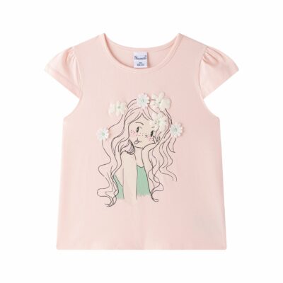 Camiseta rosa muñeca flores