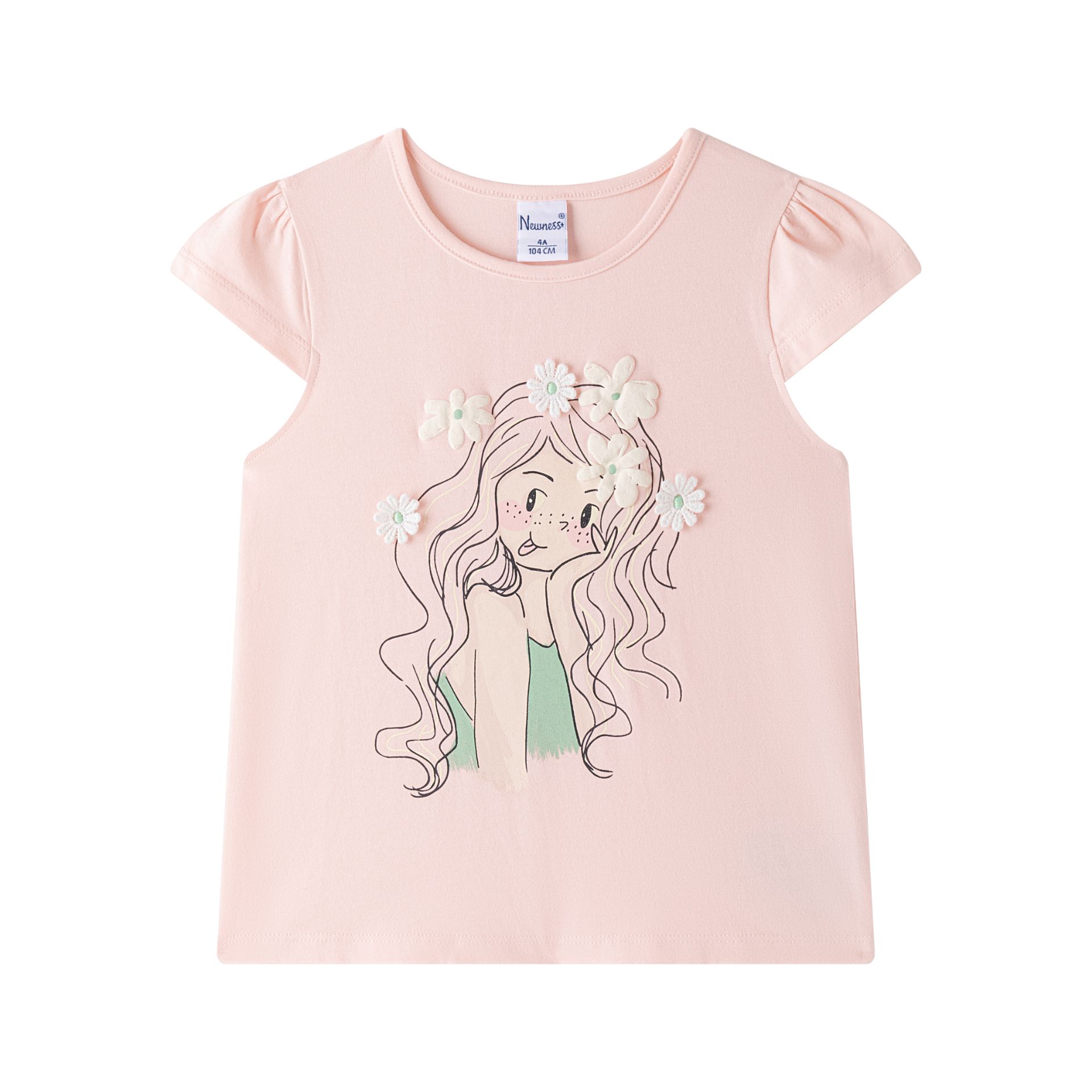 Camiseta rosa muñeca flores