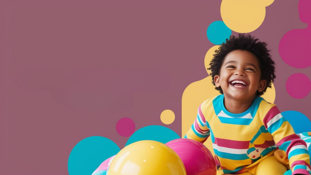 niño sonriendo con colores y globos